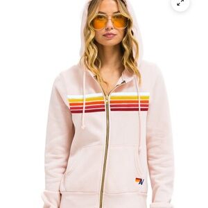 Aviator Nation Pink Hoodie with Multicolor Stripes- brand new in packaging!